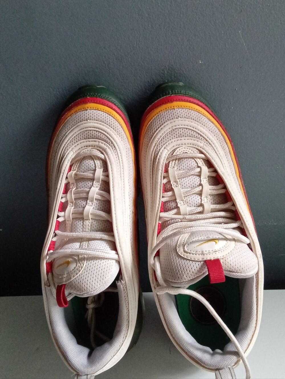 Nike Air Max 97 Multi Color Green Yellow Red White‎ Sneakers 921826-101 Mens - Picture 5 of 9